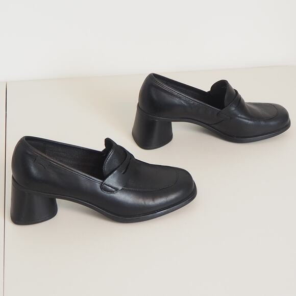 Camper Kiara Black Penny Leather Loafers Chunky Heel Women's EU 40 US 9 - Picture 3 of 12